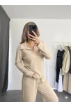 Polo Yaka Alt Üst Kollu Modal Takım Bej Pt