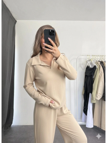 Polo Yaka Alt Üst Kollu Modal Takım Bej Pt Polo Yaka Alt Üst Kollu Modal Takım Bej Pt