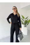 Polo Yaka Alt Üst Kollu Modal Takım Siyah Pt