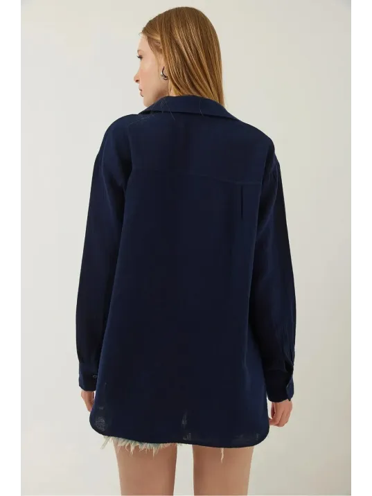 Tek Cepli Müslin Gömlek Lacivert Pt