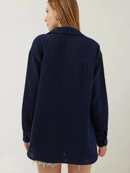 Tek Cepli Müslin Gömlek Lacivert Pt Tek Cepli Müslin Gömlek Lacivert Pt