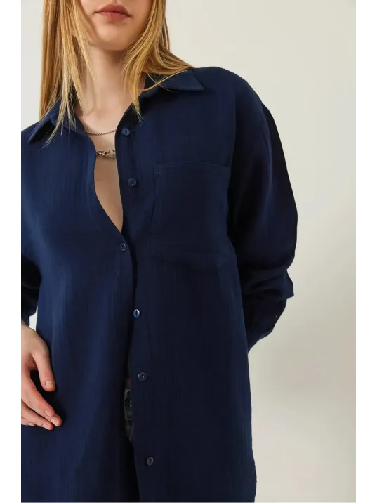 Tek Cepli Müslin Gömlek Lacivert Pt