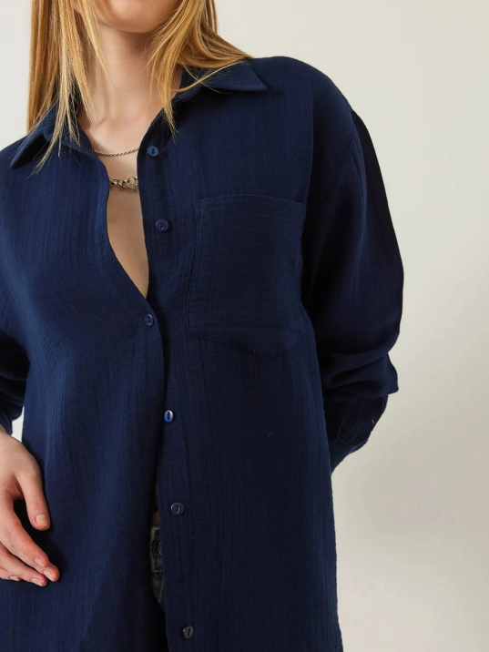 Tek Cepli Müslin Gömlek Lacivert Pt Tek Cepli Müslin Gömlek Lacivert Pt