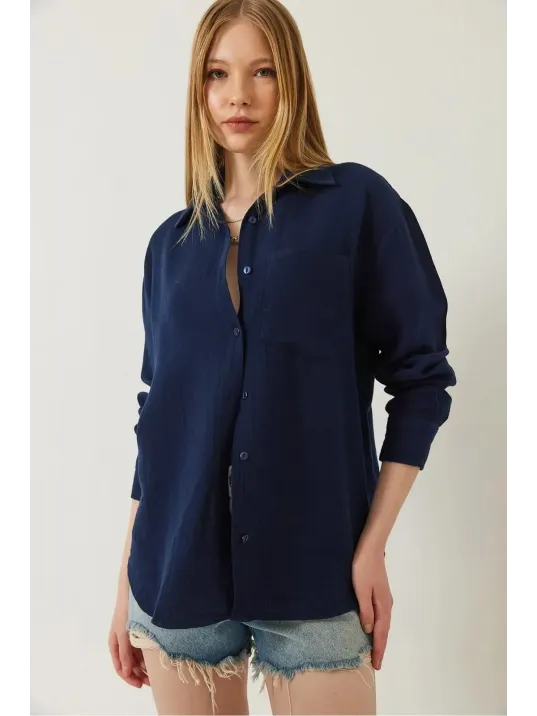 Tek Cepli Müslin Gömlek Lacivert Pt