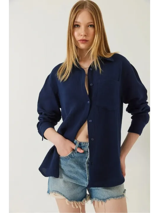Tek Cepli Müslin Gömlek Lacivert Pt