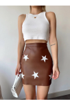 Yıldız Baskılı Deri Etek Kahve Yıldız Baskılı Deri Etek Kahve