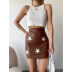Yıldız Baskılı Deri Etek Kahve Yıldız Baskılı Deri Etek Kahve