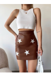 Yıldız Baskılı Deri Etek Kahve Yıldız Baskılı Deri Etek Kahve