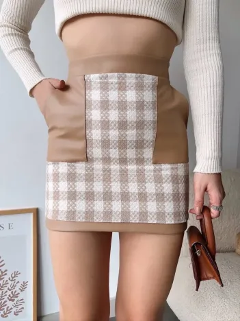 Deri Cep Garnili Kaşe Etek Bej H24604