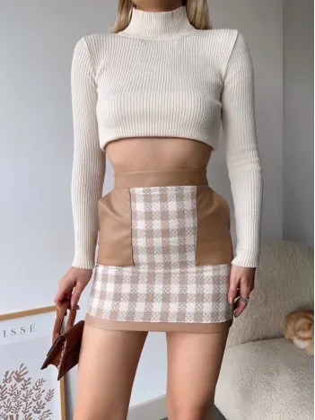 Deri Cep Garnili Kaşe Etek Bej H24604 Deri Cep Garnili Kaşe Etek Bej H24604