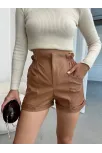 Beli Lastikli Deri Şort Kahve H24605
