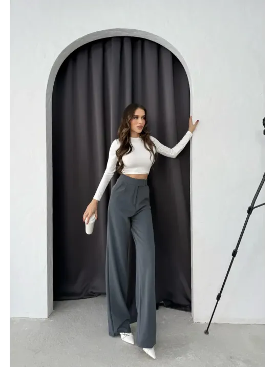 Cırtlı Pantolon Krep Füme Pt