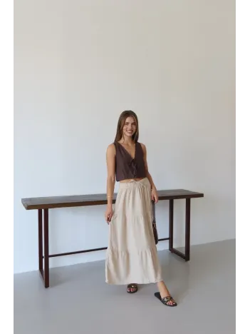 Müslin Kumaş Keten Uzun Etek Bej Pt