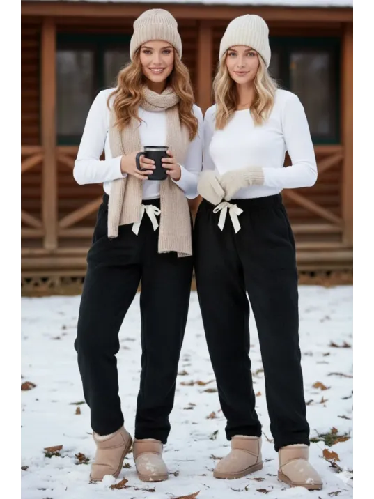 Peluşlu Pijama Alt Siyah Nr