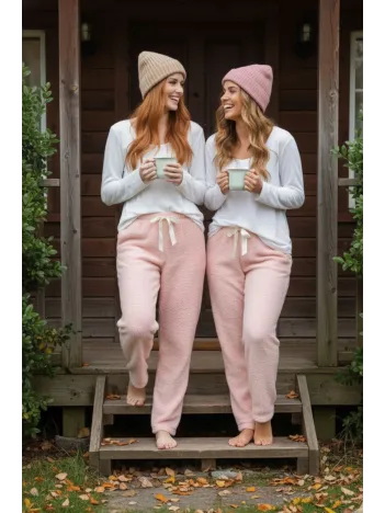 Peluşlu Pijama Alt Pembe Nr