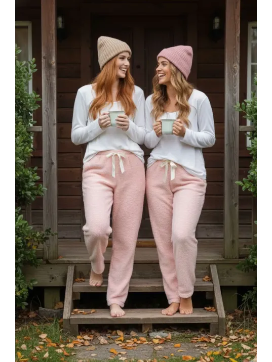 Peluşlu Pijama Alt Pembe Nr