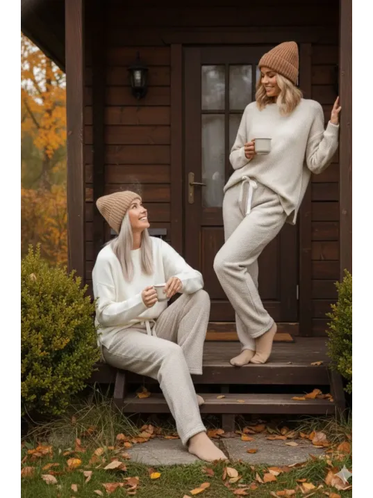 Peluşlu Pijama Alt Bej Nr