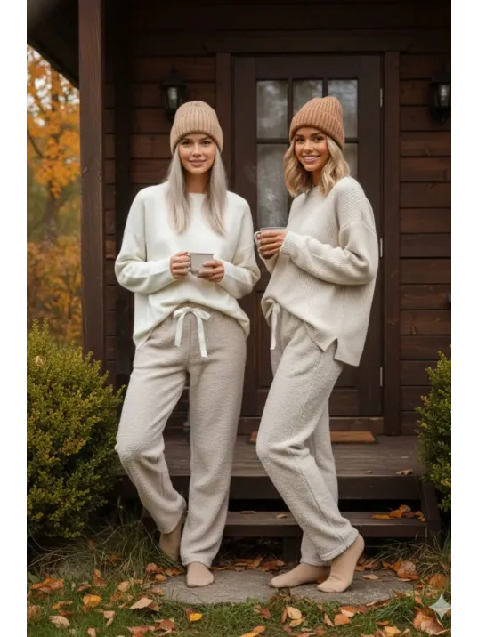 Peluşlu Pijama Alt Bej Nr