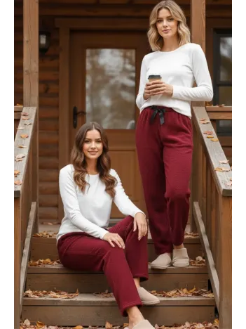 Peluşlu Pijama Alt Bordo Nr
