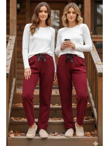 Peluşlu Pijama Alt Bordo Nr