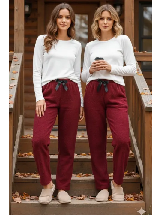 Peluşlu Pijama Alt Bordo Nr