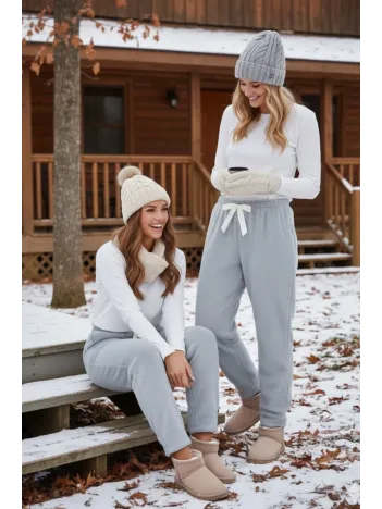 Peluşlu Pijama Alt Açık Gri Nr