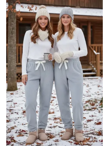 Peluşlu Pijama Alt Açık Gri Nr