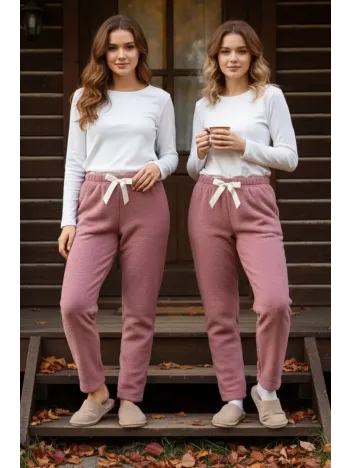 Peluşlu Pijama Alt Somon Nr