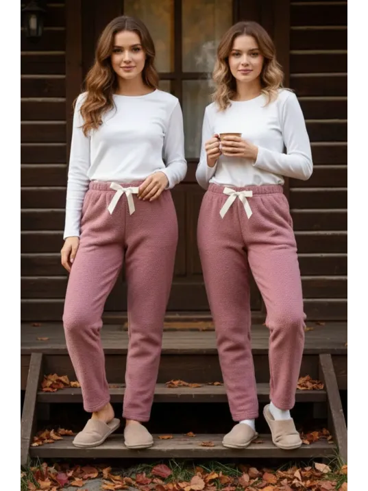 Peluşlu Pijama Alt Somon Nr