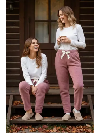 Peluşlu Pijama Alt Somon Nr