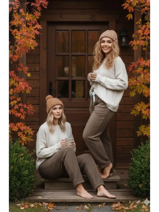 Peluşlu Pijama Alt Kahve Nr