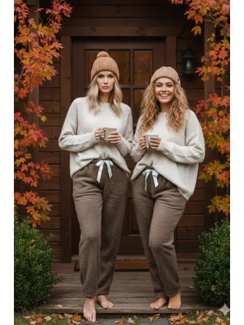 Peluşlu Pijama Alt Kahve Nr