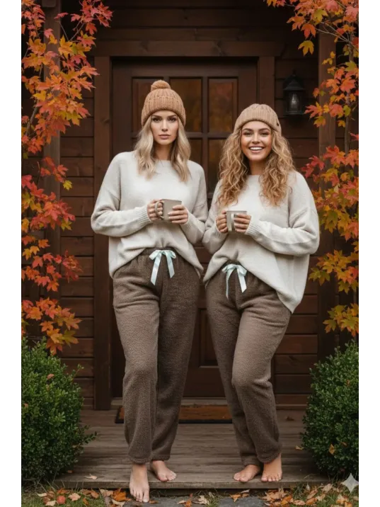 Peluşlu Pijama Alt Kahve Nr