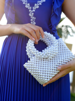 İncili El Yapımı Yuvarlak Kol El Çantası