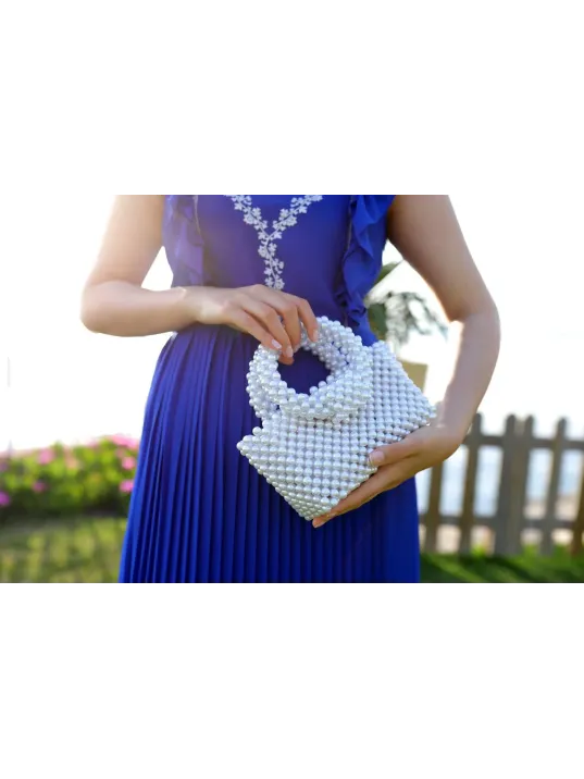 İncili El Yapımı Yuvarlak Kol El Çantası