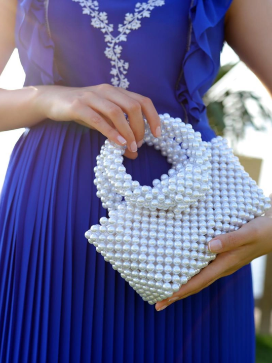 İncili El Yapımı Yuvarlak Kol El Çantası