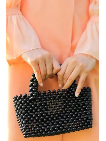 El Yapımı İncili Yuvarlak Kol Çanta Siyah El Yapımı İncili Yuvarlak Kol Çanta Siyah