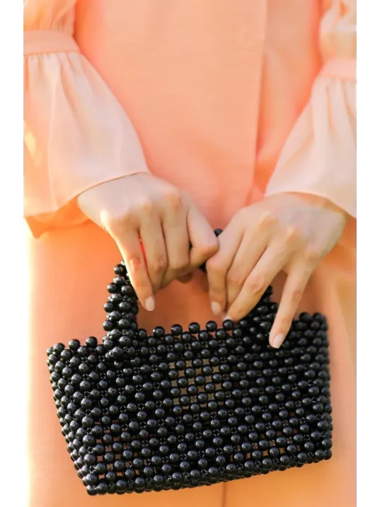 El Yapımı İncili Yuvarlak Kol Çanta Siyah El Yapımı İncili Yuvarlak Kol Çanta Siyah