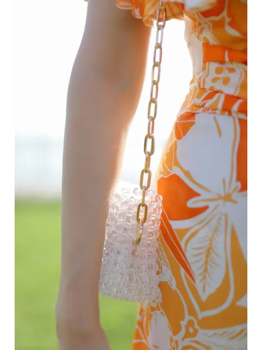 El Yapımı Zincirli İncili Çanta Beyaz El Yapımı Zincirli İncili Çanta Beyaz