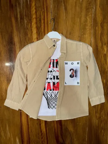 9-13 Yaş Tişört Gömlek Kombini Vizon 9-13 Yaş Tişört Gömlek Kombini Vizon