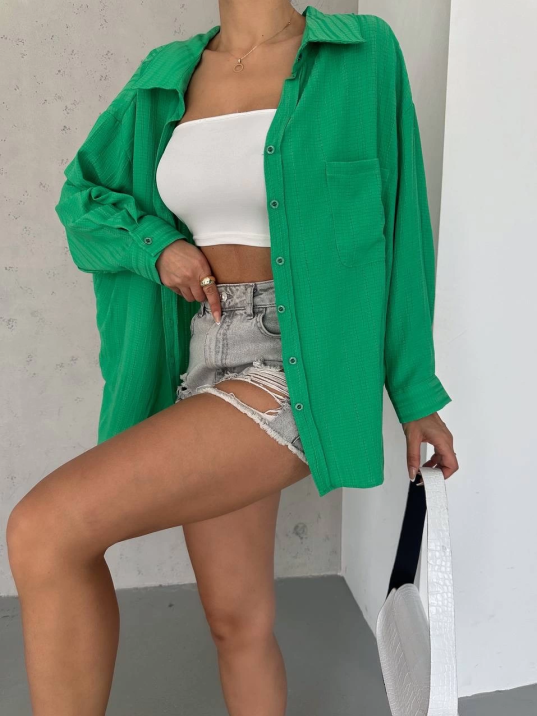 Ağaç kabuğu oversize arkası pileli gömlek Ağaç kabuğu oversize arkası pileli gömlek