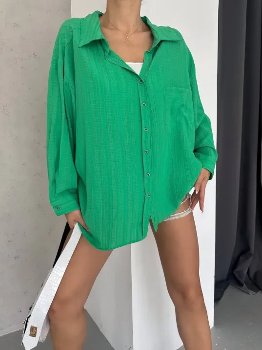 Ağaç Kabuğu Oversize Arkası Pileli Gömlek Ağaç Kabuğu Oversize Arkası Pileli Gömlek