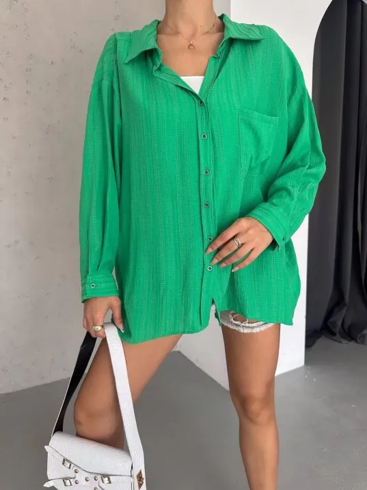 Ağaç Kabuğu Oversize Arkası Pileli Gömlek Ağaç Kabuğu Oversize Arkası Pileli Gömlek