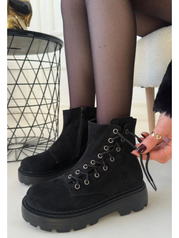 Agnej Siyah Süet Bağcıklı Bot