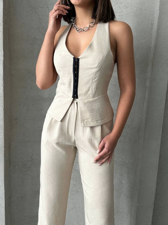 Akraflı Keten Takım