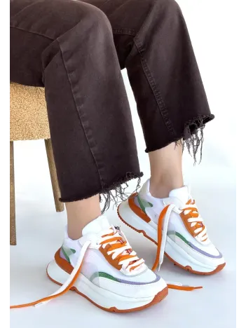 Aleh Beyaz Cilt Turuncu Detaylı Çift Bağcıklı Spor Ayakkabı Aleh Beyaz Cilt Turuncu Detaylı Çift Bağcıklı Spor Ayakkabı