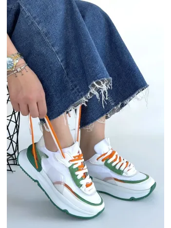 Aleh Beyaz Cilt Yeşil Detaylı Çift Bağcıklı Spor Ayakkabı Aleh Beyaz Cilt Yeşil Detaylı Çift Bağcıklı Spor Ayakkabı