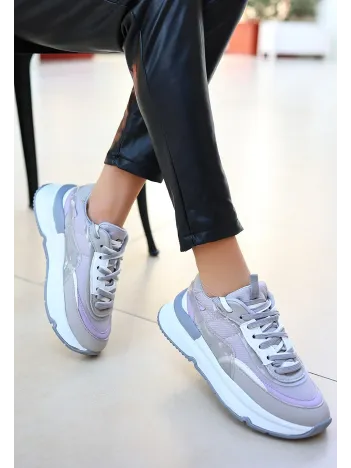 Aleh Gri Cilt Bağcıklı Spor Ayakkabı