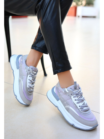 Aleh Gri Cilt Bağcıklı Spor Ayakkabı