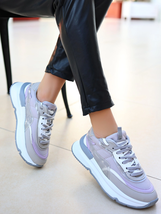 Aleh Gri Cilt Bağcıklı Spor Ayakkabı